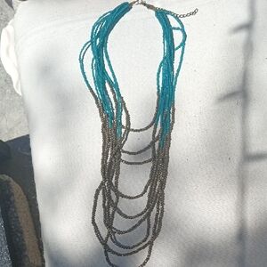 Elegant Multi-Strand Necklace in Teal and Bronze